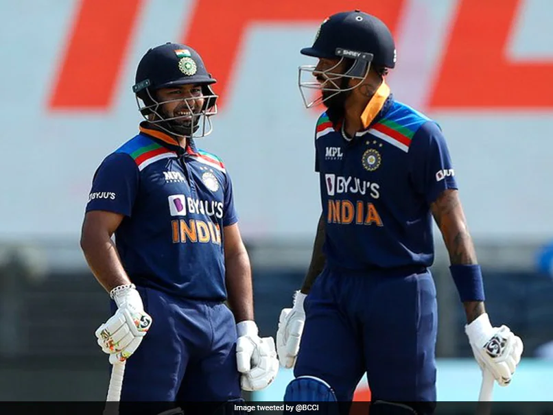 Rishabh Pant and Hardik Pandya during the 3rd ODI, in Pune.